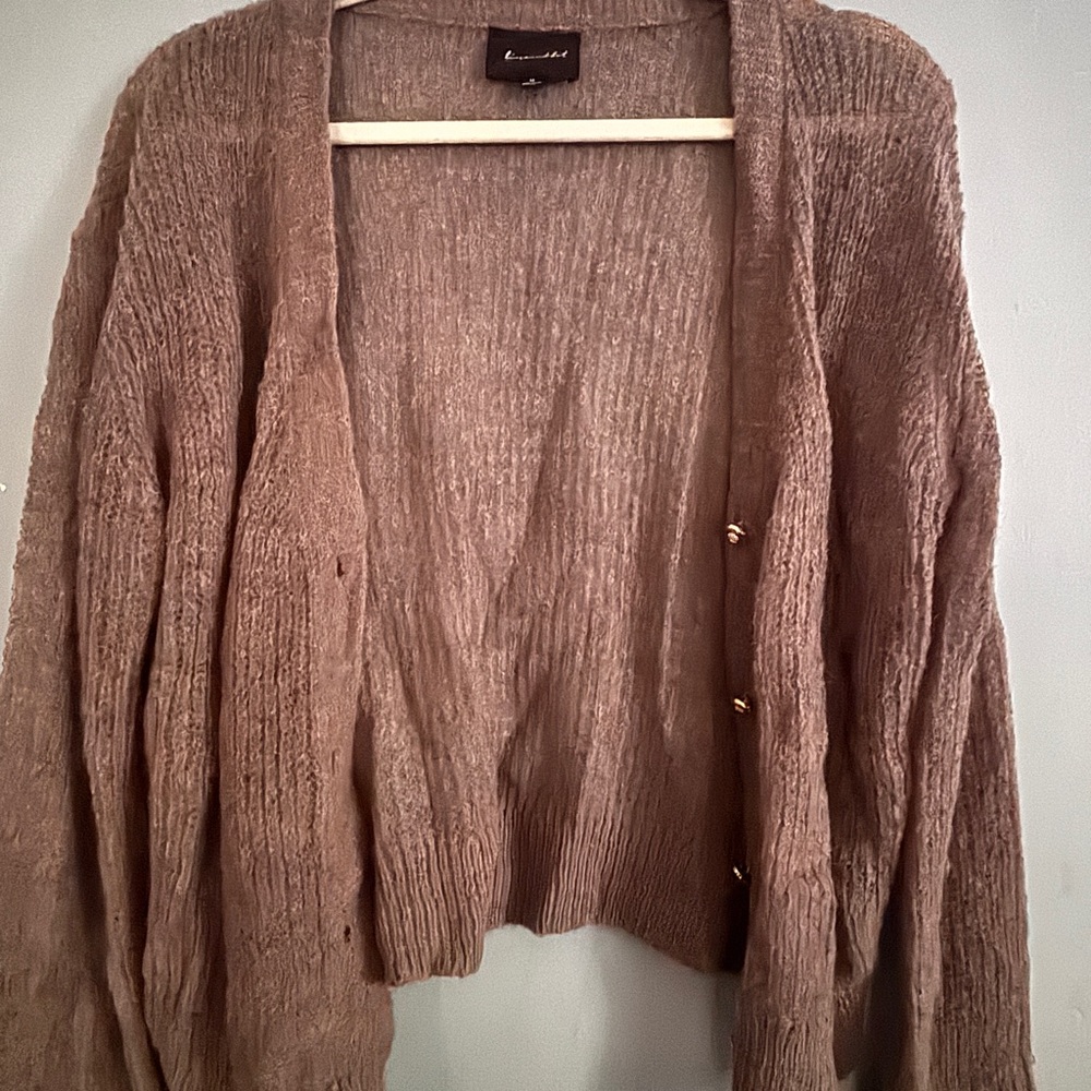 Brown Ribbed Knit Open-Front Cardigan
